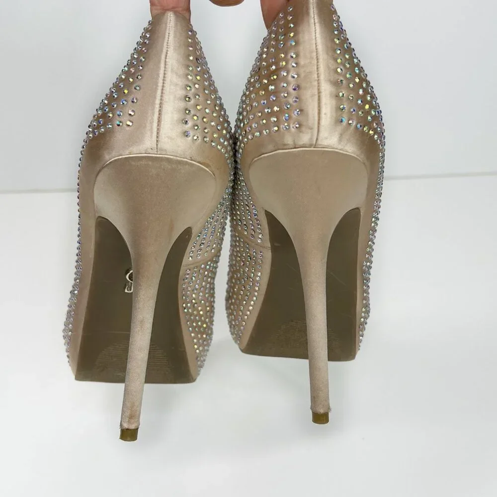 JENNIFER LOPEZ‎ Iridescent Peep Toe Blush Gems Stiletto Heels 10 - Picture 6 of 9